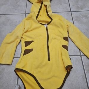 Yellow Hooded Onesie with Brown Accents